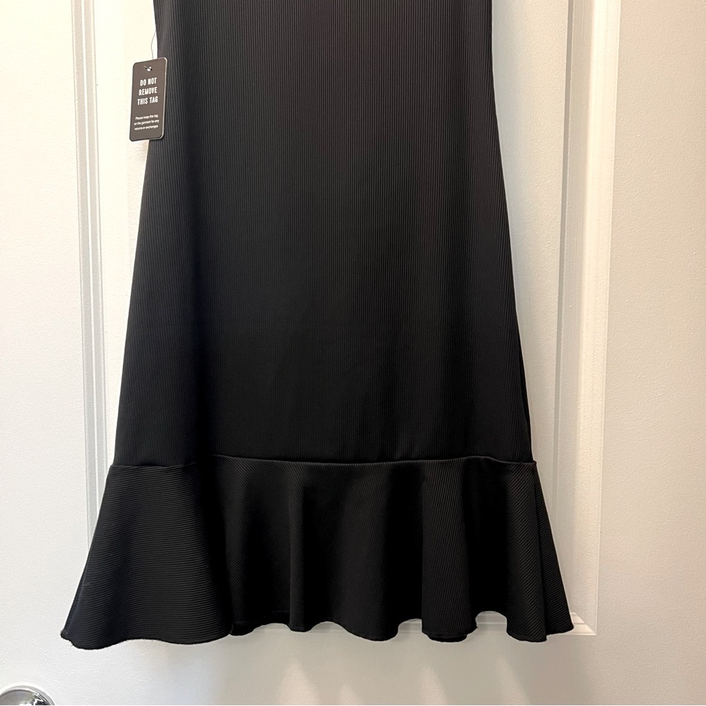 NWT EXPRESS Body Contour Ribbed V-Wire Ruffle Dress-Black - Picture 6 of 13